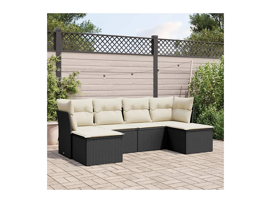 Set Divano da Giardino 6 pz con Cuscini Nero in Polyrattan