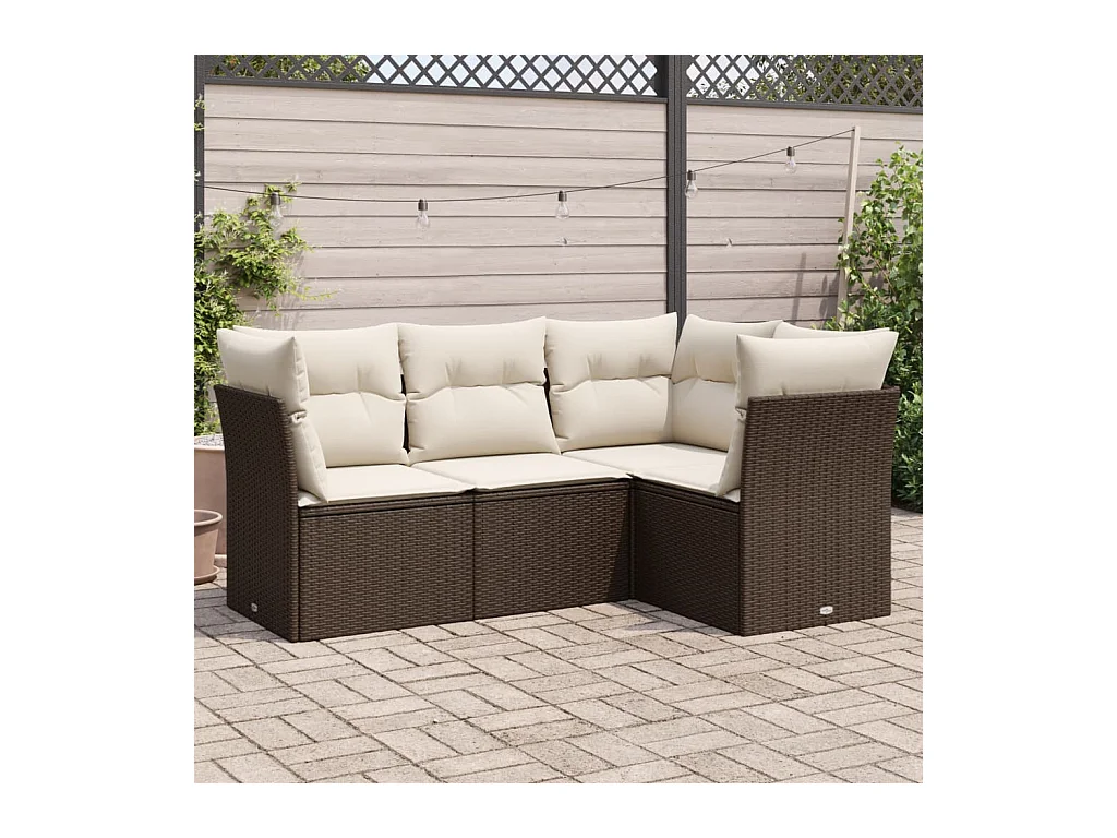 4-tlg. Garten-Sofagarnitur mit Kissen Braun Poly Rattan