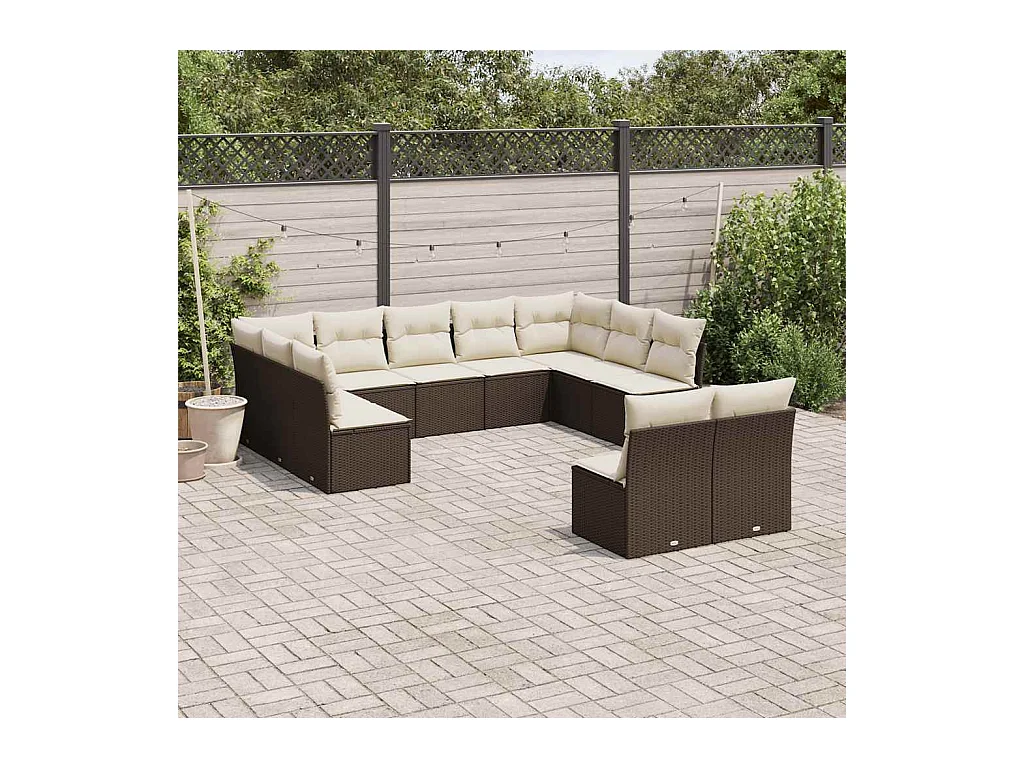 Set Divani da Giardino 11 pz con Cuscini Polyrattan Marrone