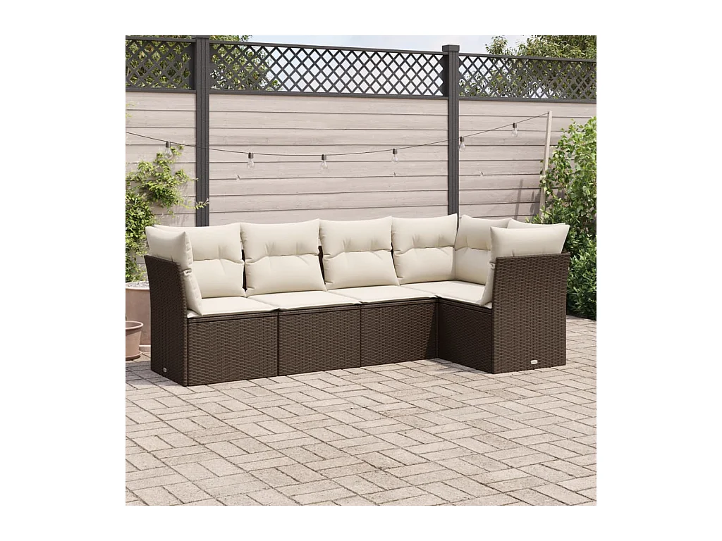 5-delige Loungeset met kussens poly rattan bruin
