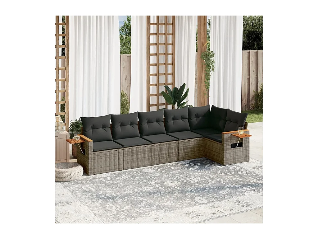 Set Divano da Giardino 6 pz con Cuscini Grigio in Polyrattan