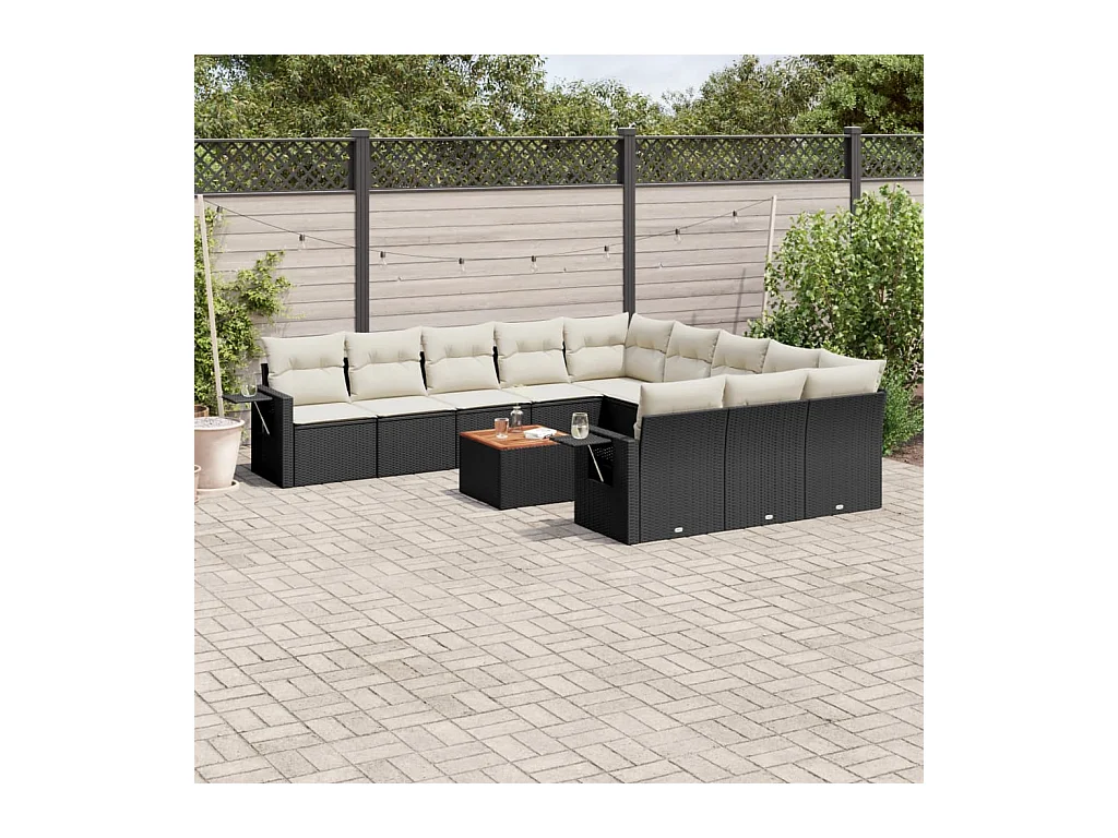 Salon de jardin 12 pcs avec coussins noir résine tressée