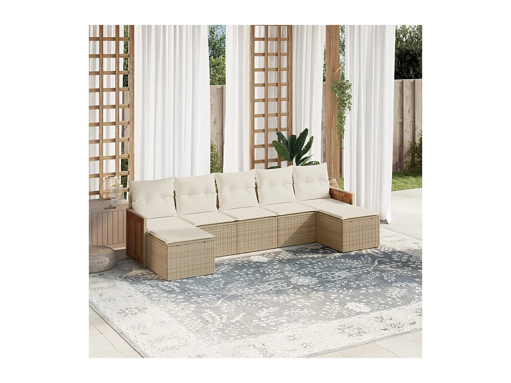 Salon de jardin avec coussins 7 pcs beige résine tressée