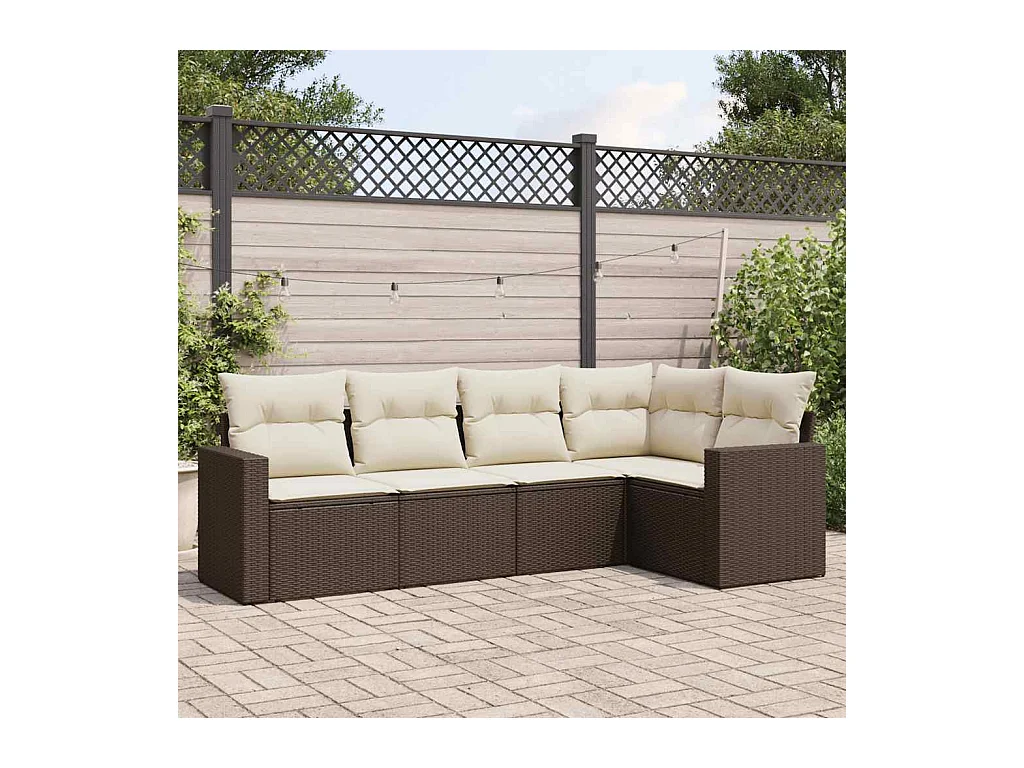 5-delige Loungeset met kussens poly rattan bruin