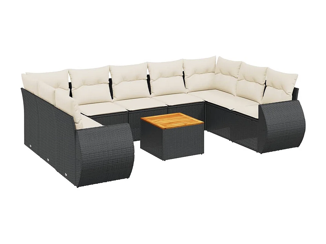 10-tlg. Garten-Sofagarnitur mit Kissen Schwarz Poly Rattan
