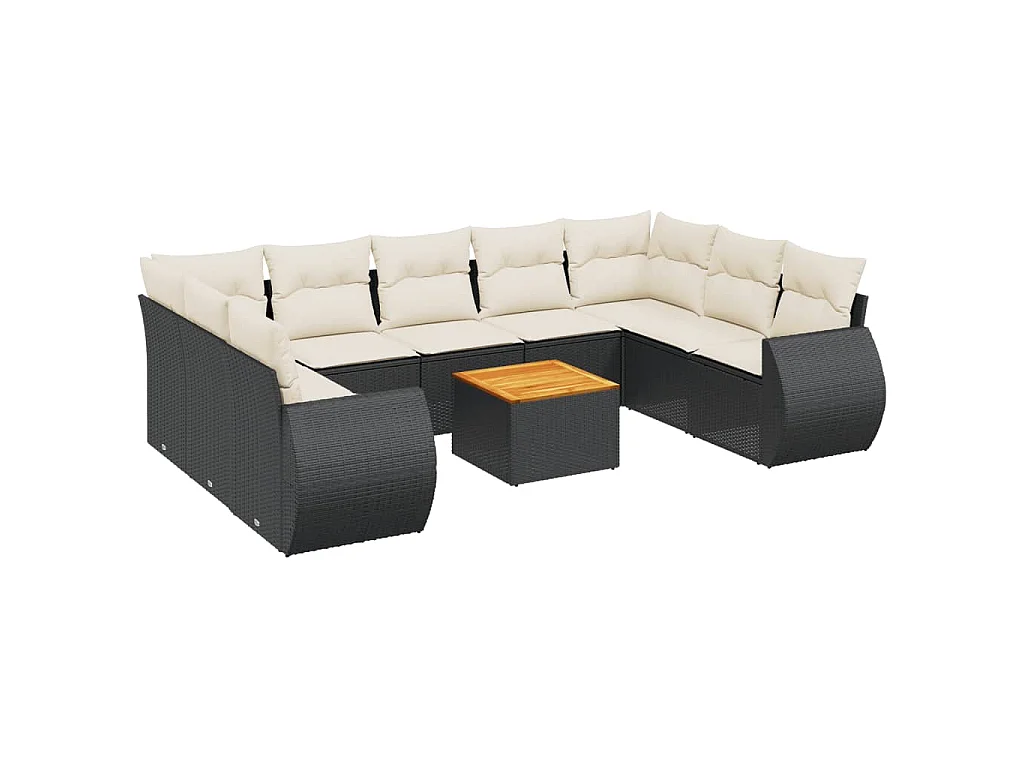 10-delige Loungeset met kussens poly rattan zwart