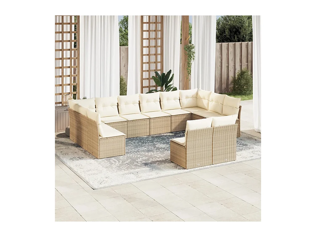 Salon de jardin avec coussins 12 pcs beige résine tressée