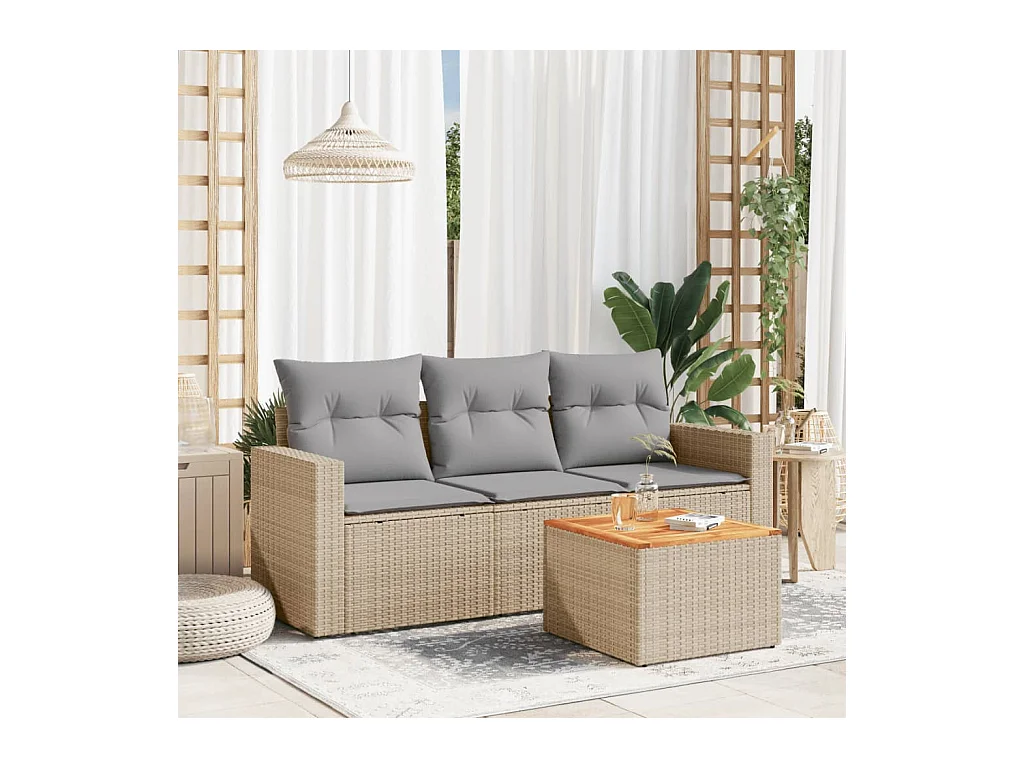 Set Divano da Giardino 4 pz con Cuscini Beige Misto Polyrattan
