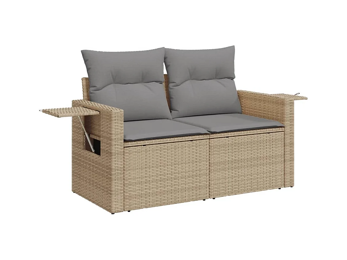 7-tlg. Garten-Sofagarnitur mit Kissen Beige Poly Rattan