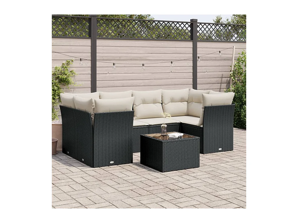 Set Divani da Giardino con Cuscini 7pz Nero Polyrattan