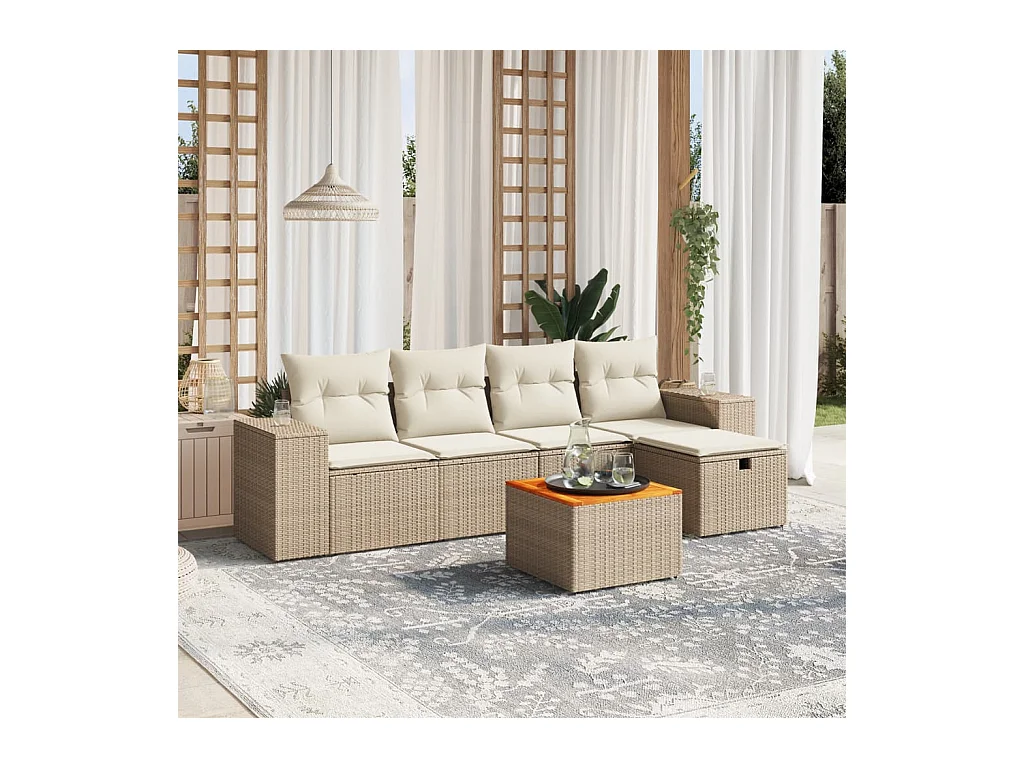 Salon de jardin avec coussins 6 pcs beige résine tressée