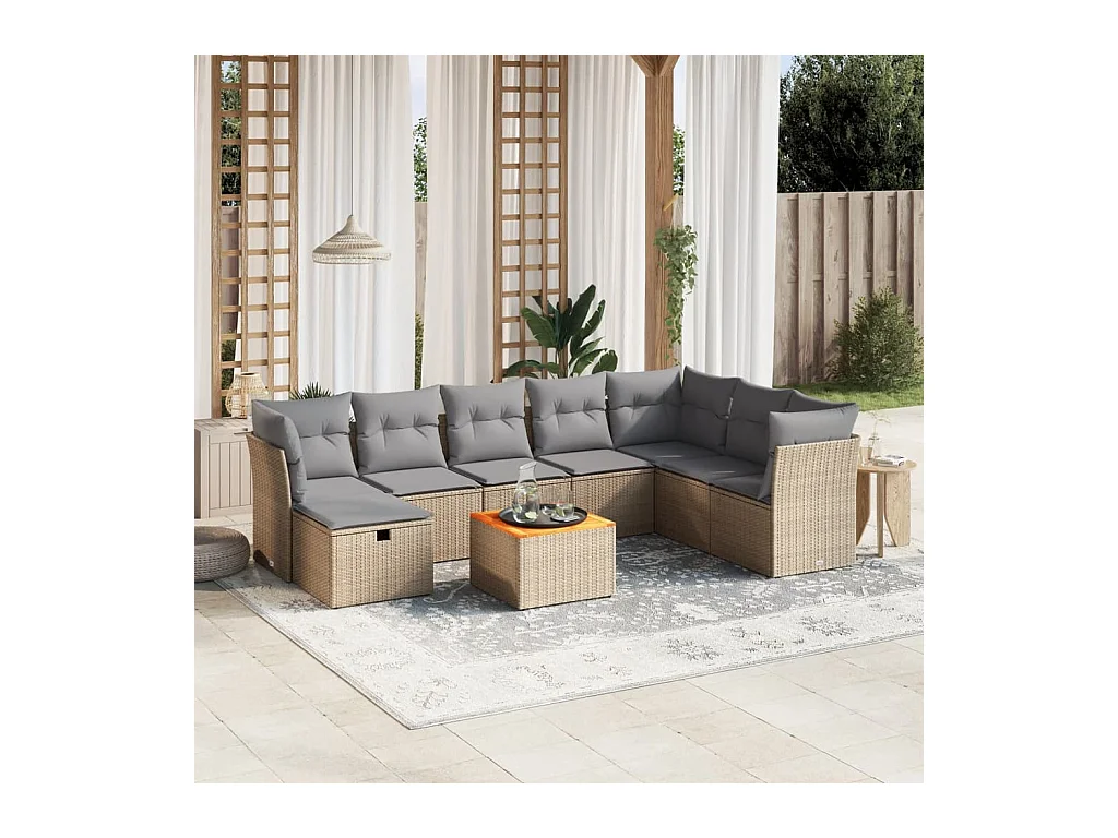 Salon de jardin avec coussins 9pcs mélange beige résine tressée