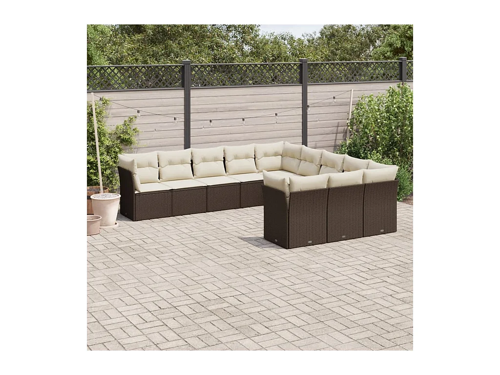Set Divani da Giardino 11 pz con Cuscini Polyrattan Marrone