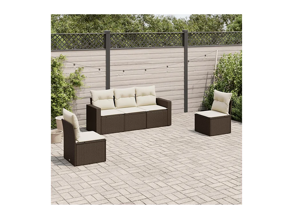 Salon de jardin avec coussins 5 pcs marron résine tressée