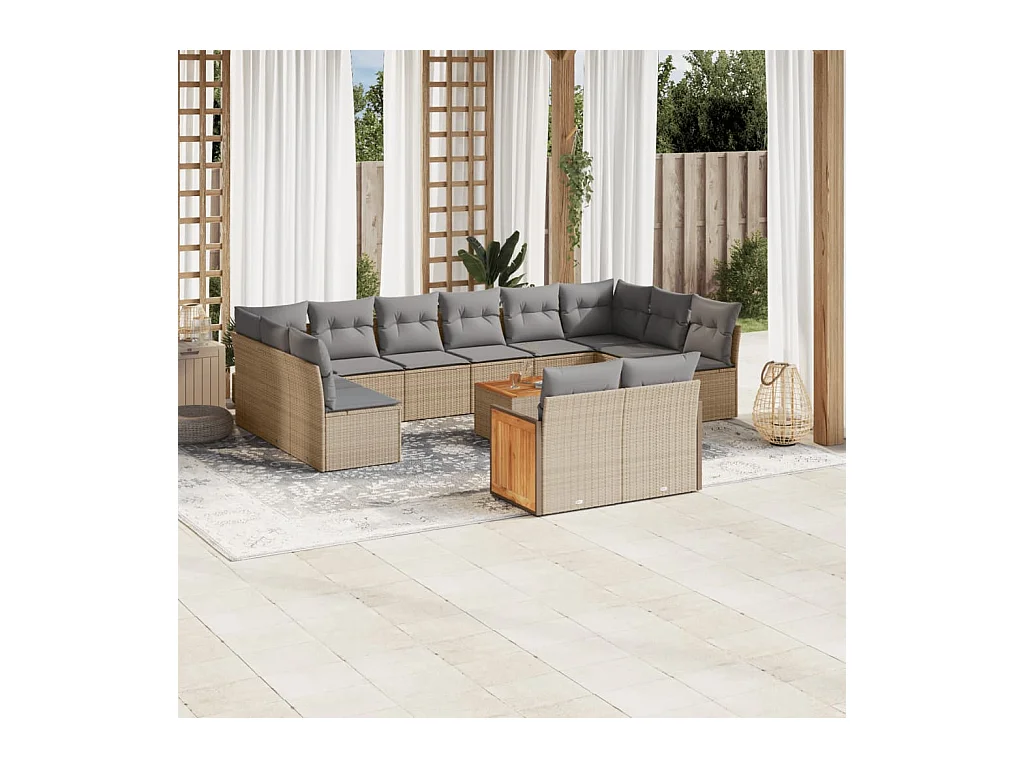 13-delige Loungeset met kussens poly rattan beige