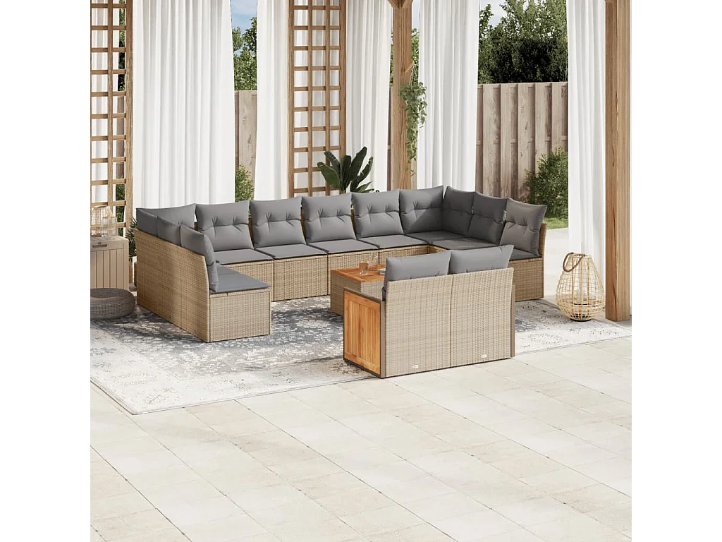 Set Divano da Giardino 13 pz con Cuscini Beige in Polyrattan