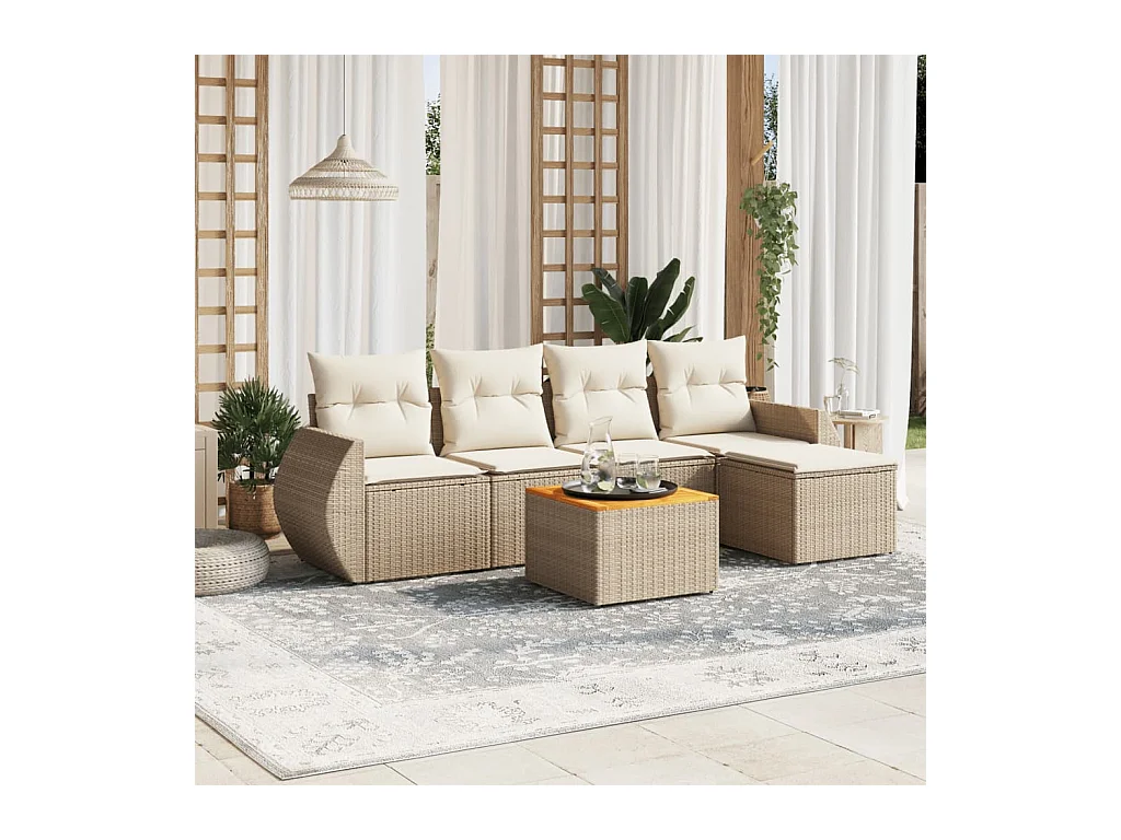 Salon de jardin avec coussins 6 pcs beige résine tressée