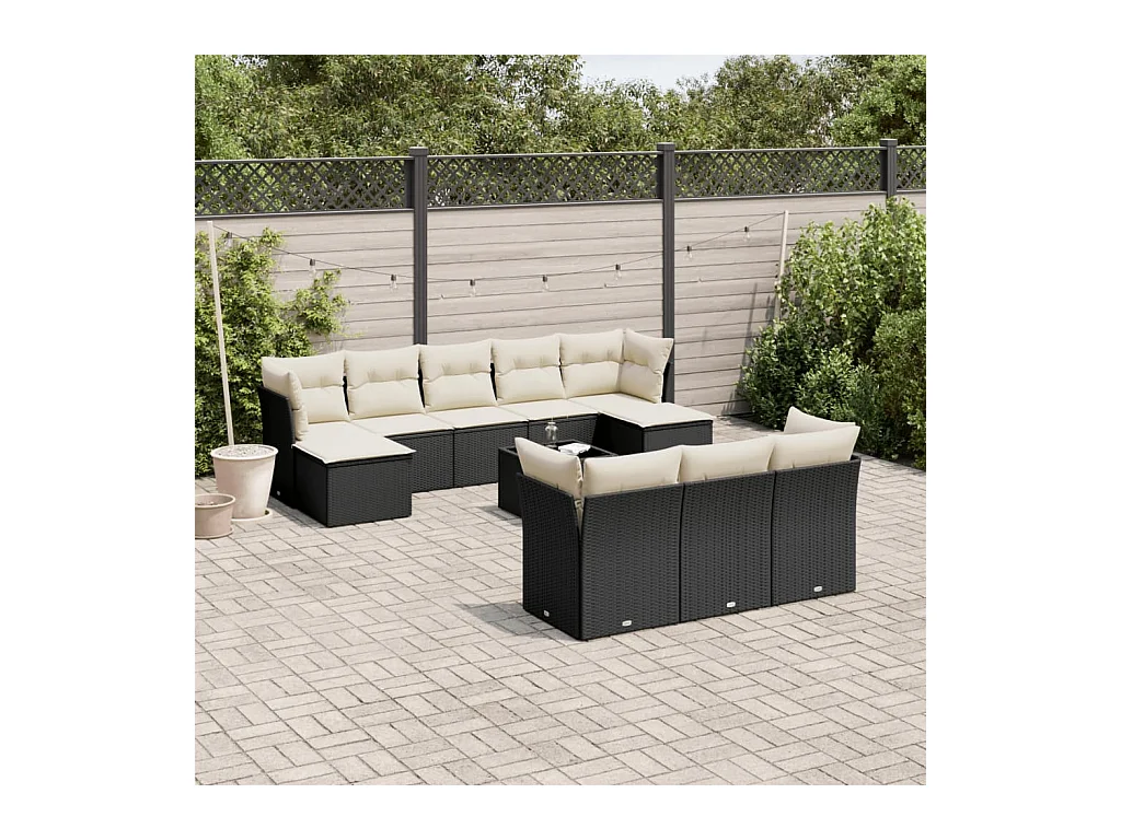 Set Divani da Giardino 11 pz con Cuscini in Polyrattan Nero