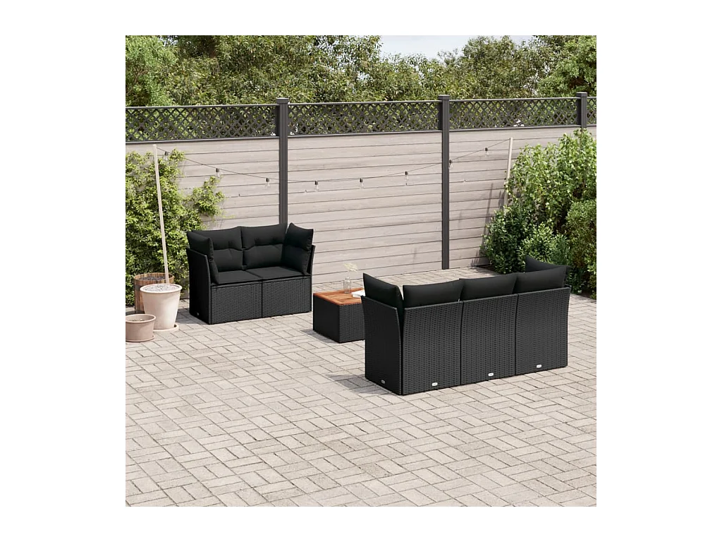 6-delige Loungeset met kussens poly rattan zwart