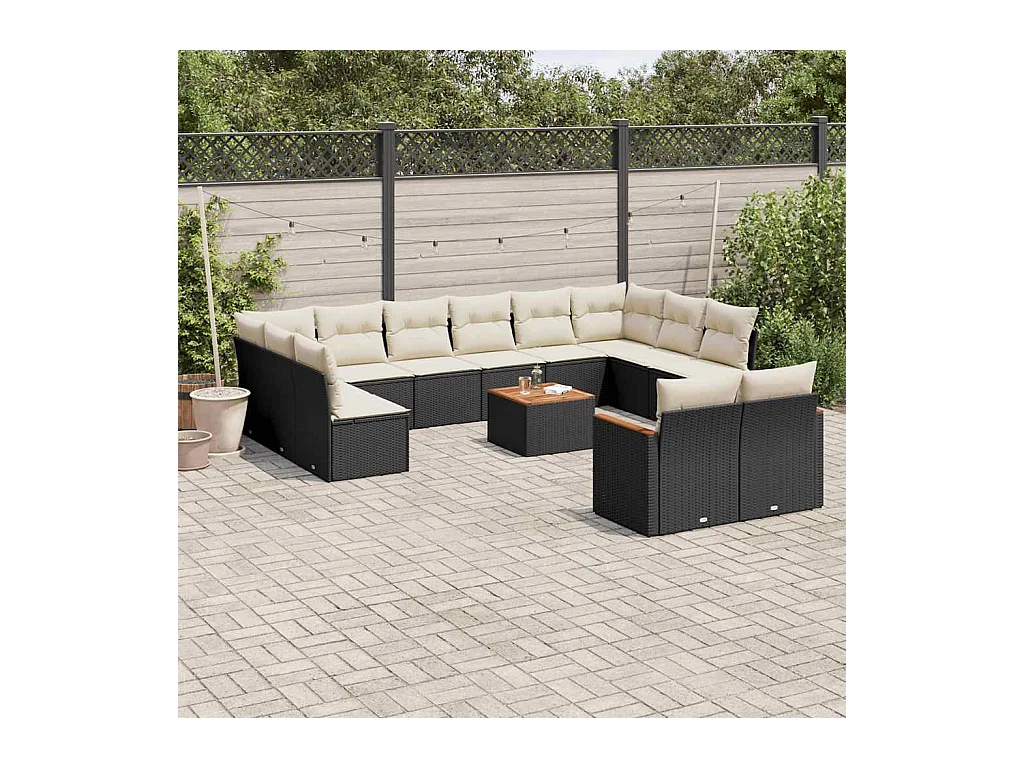 13-tlg. Garten-Sofagarnitur mit Kissen Schwarz Poly Rattan