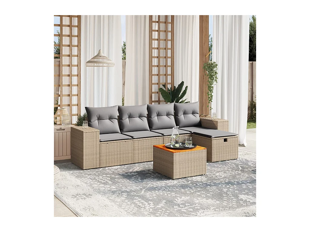 Salon de jardin avec coussins 6pcs mélange beige résine tressée
