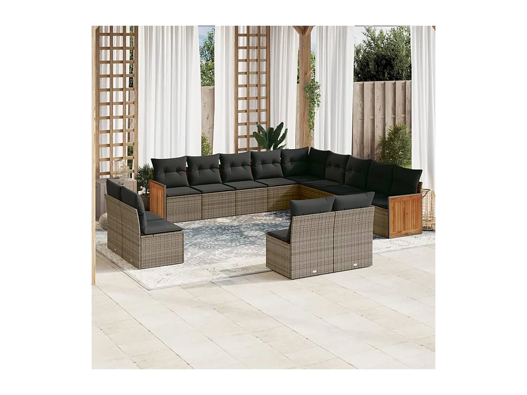 Set Divani da Giardino 13 pz con Cuscini Grigio in Polyrattan
