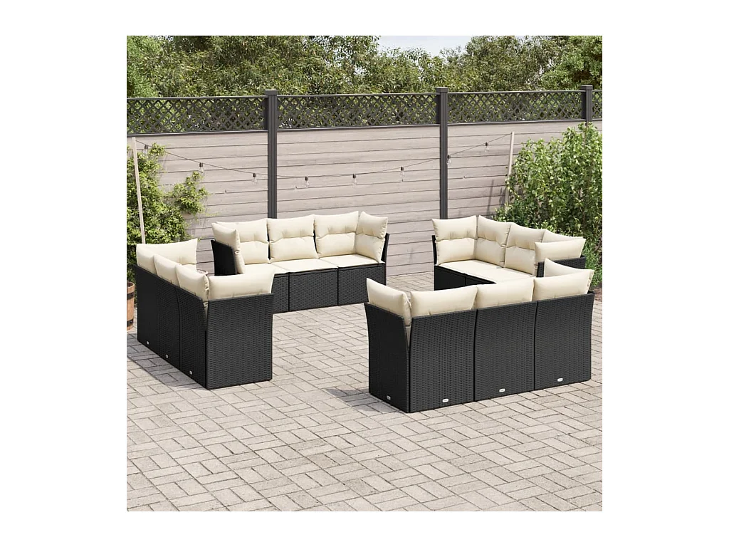 Salon de jardin 12 pcs avec coussins noir résine tressée