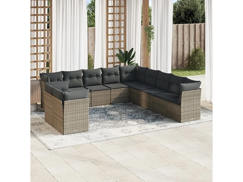 Set Divani da Giardino 11 pz con Cuscini in Polyrattan Grigio