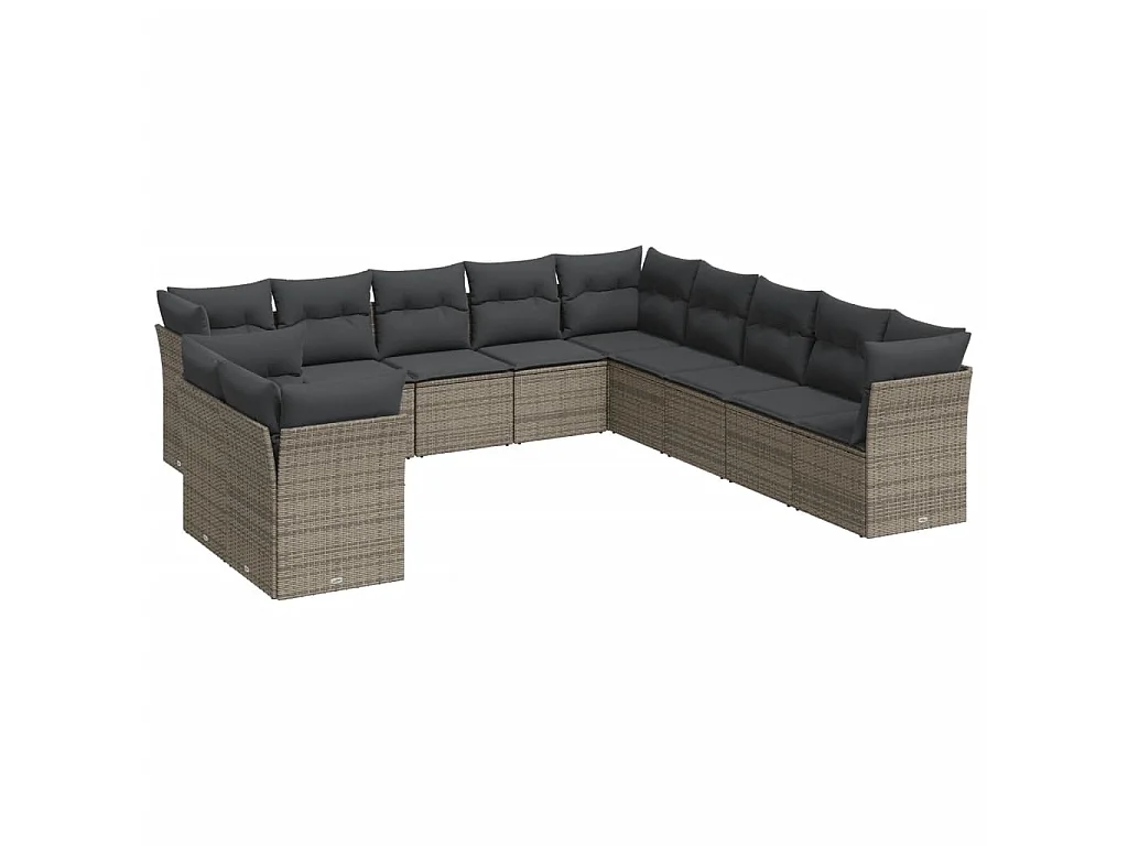 Set Divani da Giardino 11 pz con Cuscini in Polyrattan Grigio