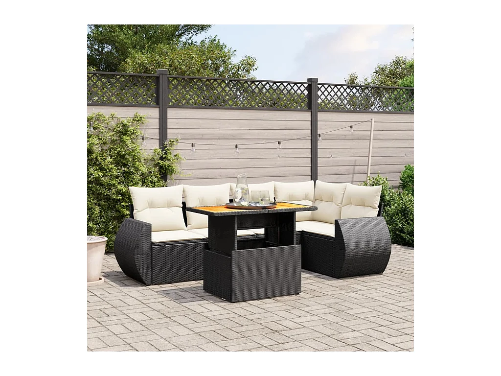 6-tlg. Garten-Sofagarnitur mit Kissen Schwarz Poly Rattan