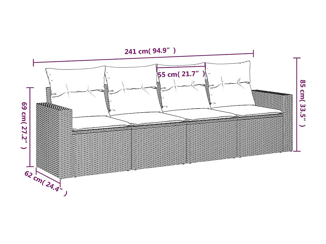 4-tlg. Garten-Sofagarnitur mit Kissen Braun Poly Rattan