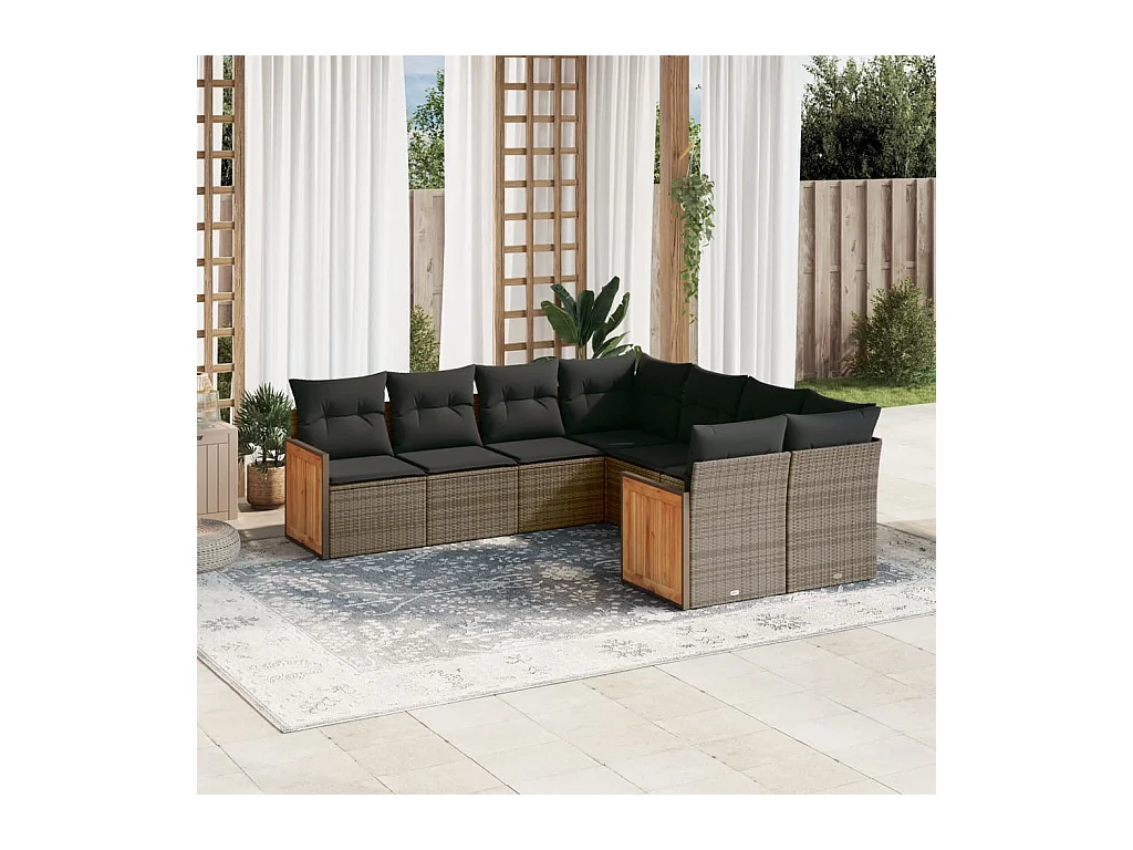 Salon de jardin 8 pcs avec coussins gris résine tressée