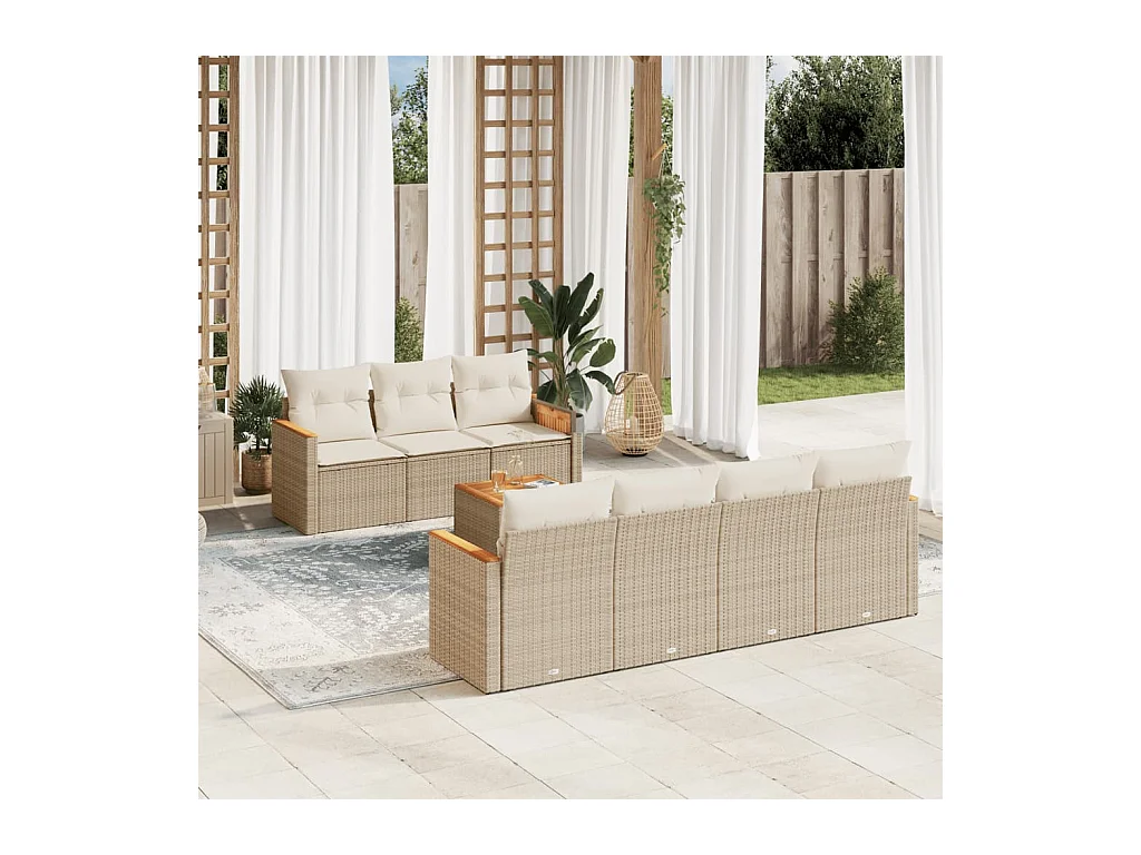 Salon de jardin avec coussins 8 pcs beige résine tressée