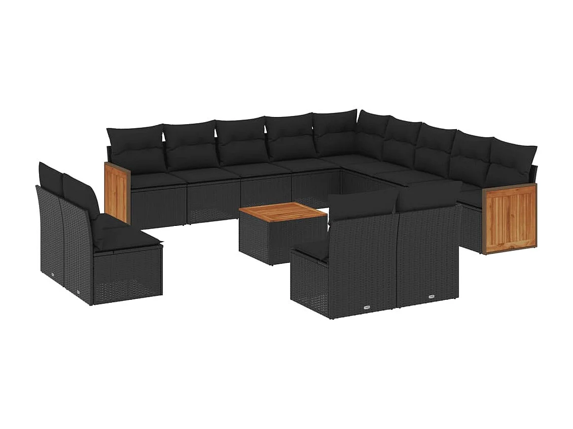 14-tlg. Garten-Sofagarnitur mit Kissen Schwarz Poly Rattan