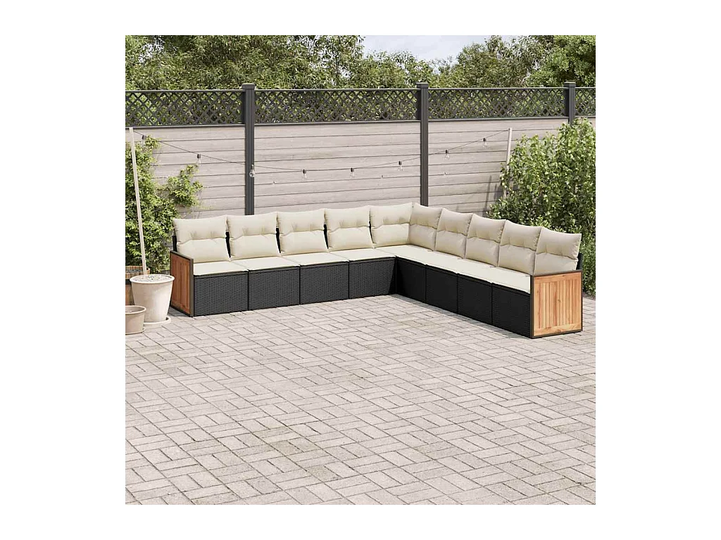 9-tlg. Garten-Sofagarnitur mit Kissen Schwarz Poly Rattan