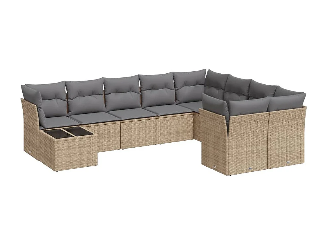 Set Divano da Giardino 10 pz con Cuscini Beige in Polyrattan