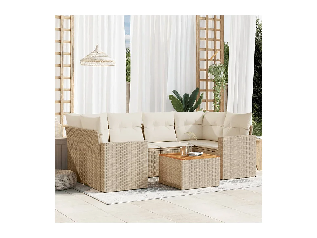 Set Divani da Giardino 7 pz con Cuscini Beige in Polyrattan