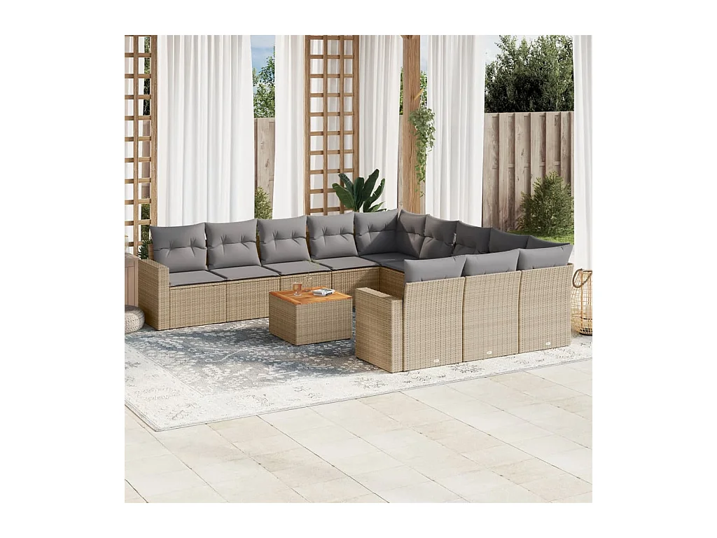 Salon de jardin et coussins 12 pcs mélange beige résine tressée