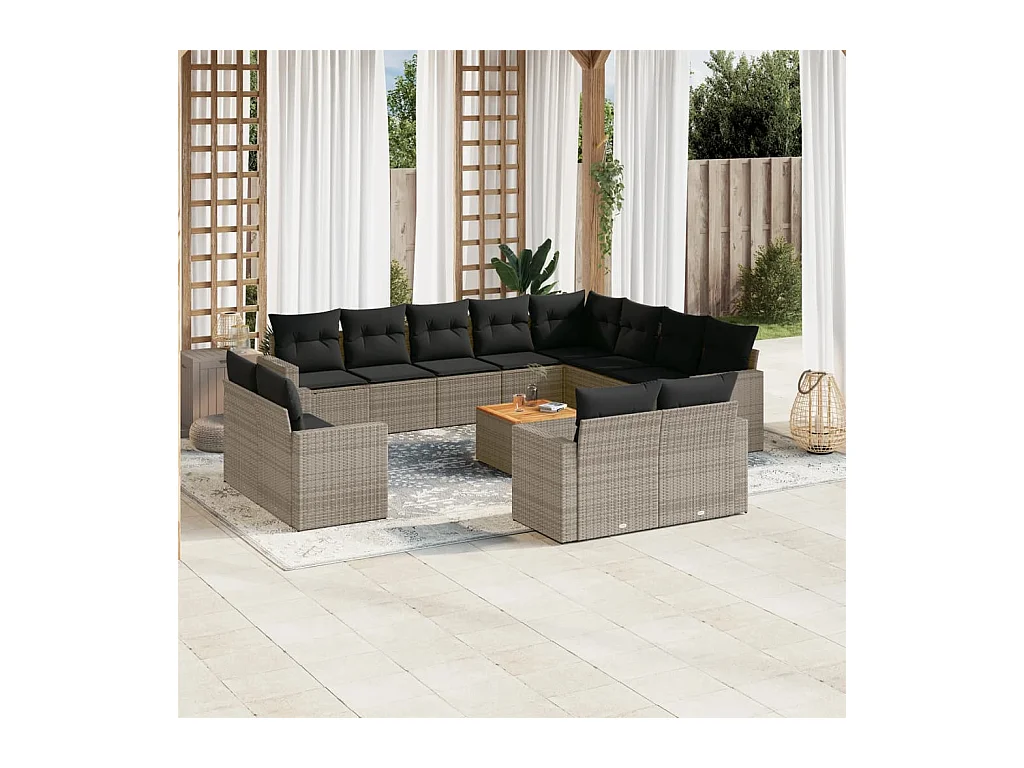 13-delige Loungeset met kussens poly rattan grijs