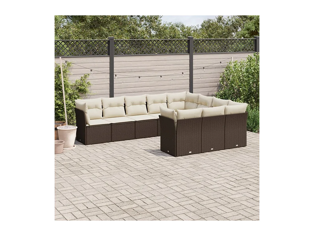 Salon de jardin 10 pcs avec coussins marron résine tressée