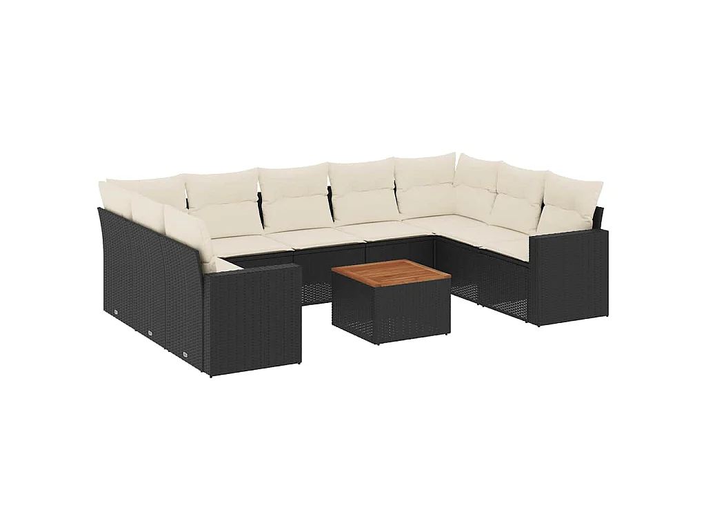 10-delige Loungeset met kussens poly rattan zwart