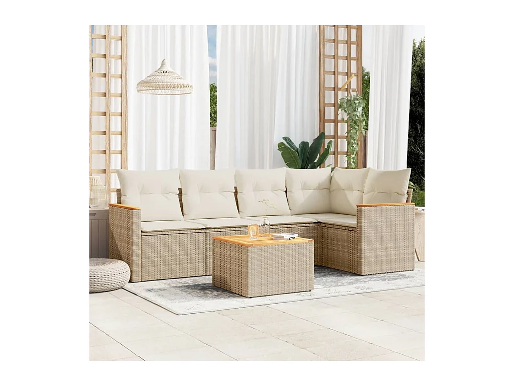 6-tlg. Garten-Sofagarnitur mit Kissen Beige Poly Rattan
