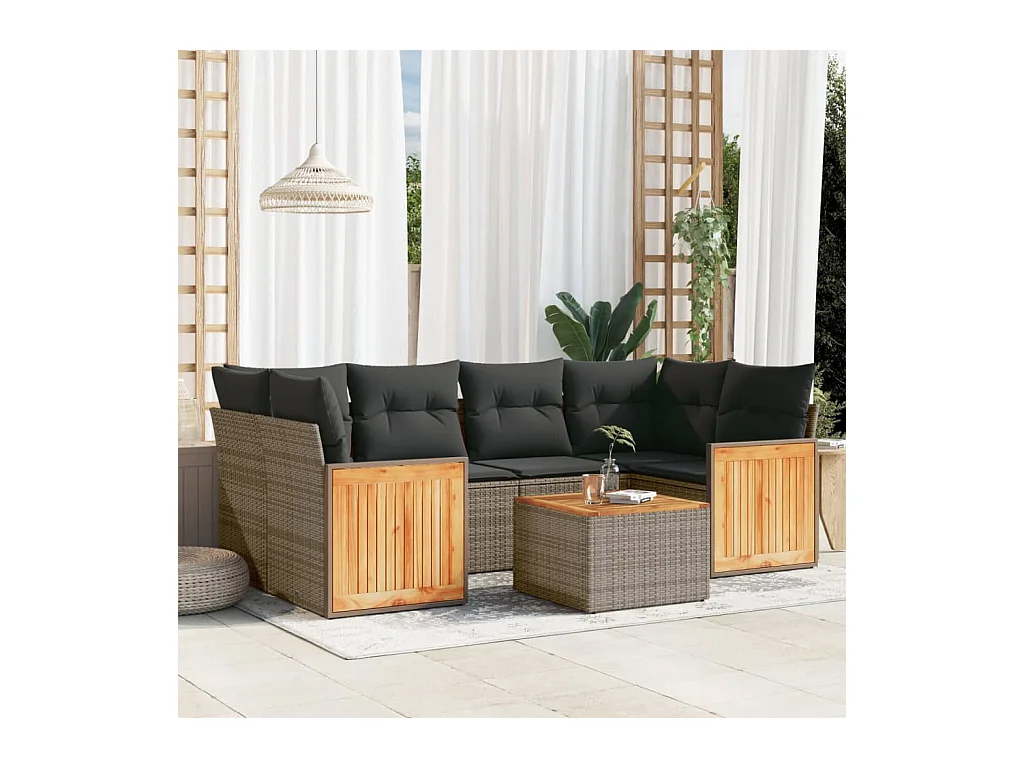 Set Divani da Giardino 7 pz con Cuscini Grigio in Polyrattan