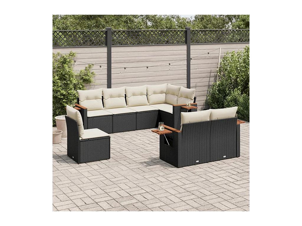 Set Divani da Giardino con Cuscini 8 pz Nero in Polyrattan