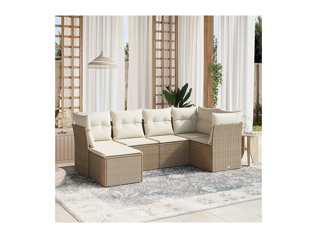 Salon de jardin avec coussins 6 pcs beige résine tressée