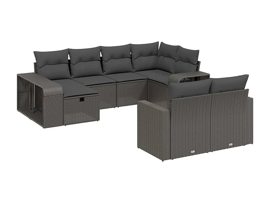 Set Divani da Giardino 10pz con Cuscini in Polyrattan Nero