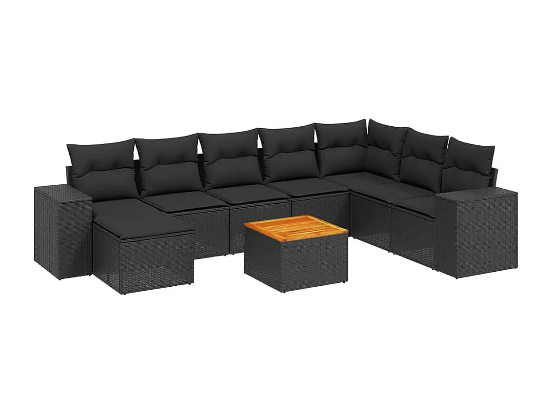 9-tlg. Garten-Sofagarnitur mit Kissen Schwarz Poly Rattan