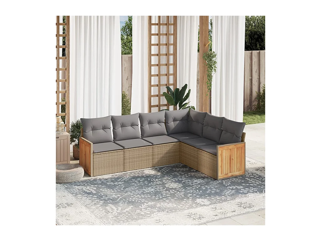 6-tlg. Garten-Sofagarnitur mit Kissen Beige Poly Rattan