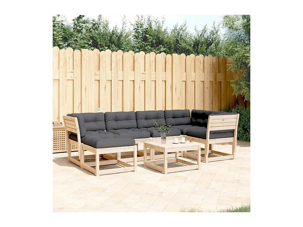 Salon de jardin 6 pcs avec coussins bois de pin massif