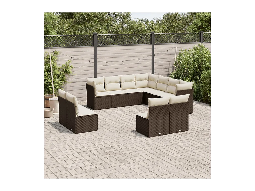 Set Divani da Giardino 11 pz con Cuscini Polyrattan Marrone